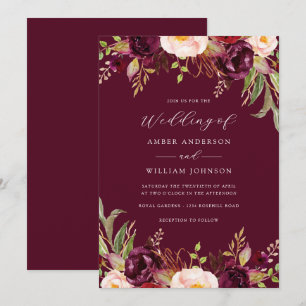 Invitation Fleurs Bourgogne Floraison Mariage