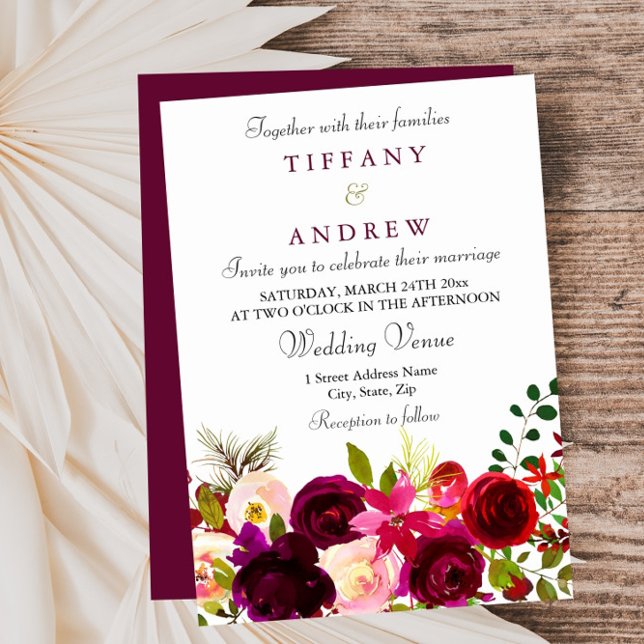 Invitation Fleurs Bourgogne Floral Élégant Mariage d'été (Créateur téléchargé)