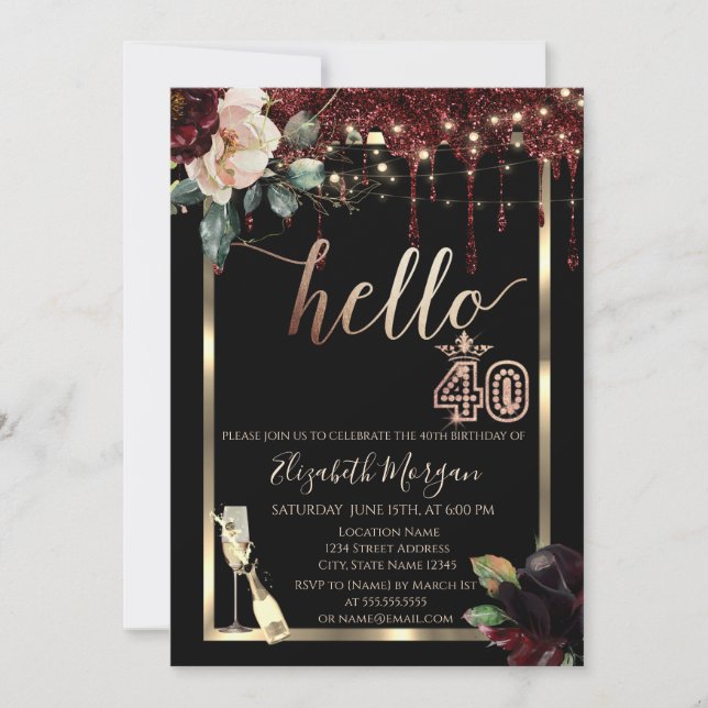 Invitation Fleurs Bourgogne, Frame, Champagne 40e anniversair (Devant)