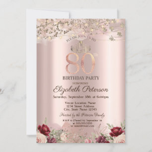 Invitation Fleurs Bourgogne Parties scintillant Bordure Rose 