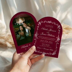 Invitation Fleurs Bourgogne Vieil Argent Photographie Mariage