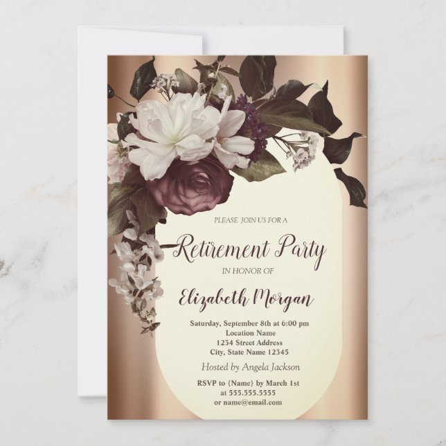Invitation Fleurs Bourgogne Vintage Retraite  (Devant)