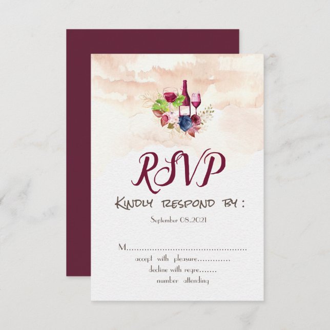 Invitation Fleurs Bourgognes Dégustation Vins Aquarelle RSVP (Devant / Derrière)