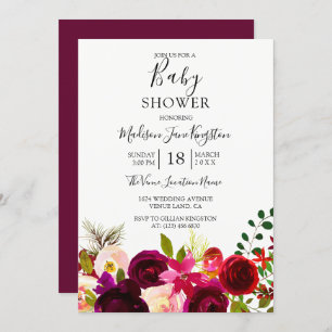 Invitation Fleurs bourguignonnes Baby shower floral Boho
