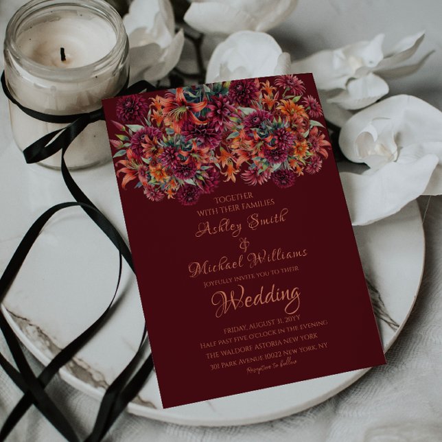 Invitation Fleurs bourguignonnes classiques Mariage floral fo (Créateur téléchargé)