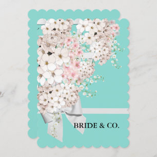 Invitation Fleurs BRIDE & treillis Turquoise douche bleue
