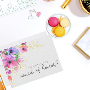 Invitation Fleurs Brillantes et Demoiselle d'Honneur d'Or Inv