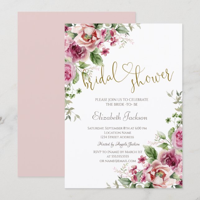 Invitation Fleurs Chic Baptême de Mariage  (Devant / Derrière)