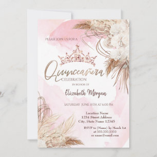 Invitation Fleurs Chic Boho, Couronne, Aquarelle Quinceañera
