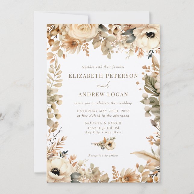 Invitation Fleurs Chic Boho | Mariage des fleurs d'automne (Devant)