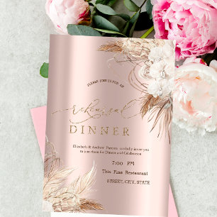 Invitation Fleurs Chic Boho Rose Gold Dîner de Répétition