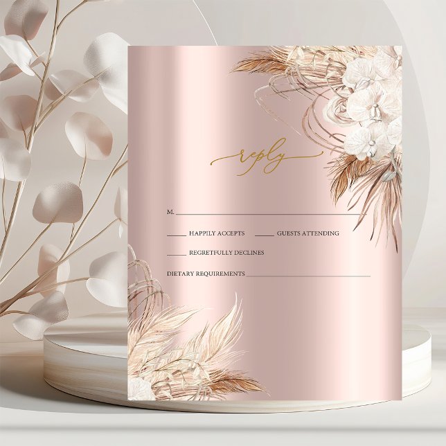 Invitation Fleurs Chic Boho Rose Gold Mariage RSVP   (Créateur téléchargé)