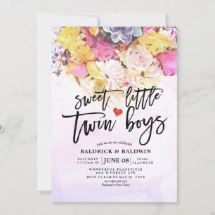 Invitation Fleurs Chic Fête de Naissance Douce Petits Jumeaux
