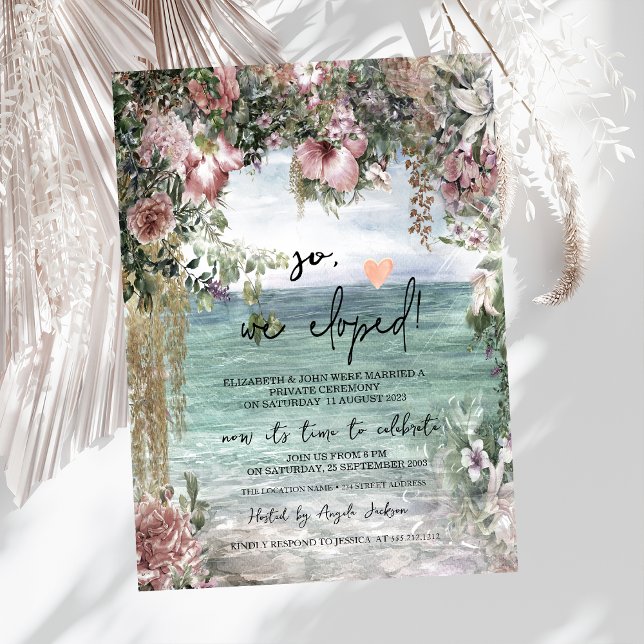 Invitation Fleurs Chic Mariage en Fuite sur l'Océan   (Créateur téléchargé)