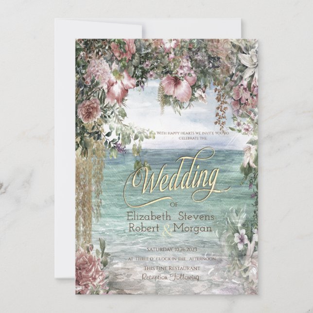 Invitation Fleurs Chic Mariage Océan (Devant)