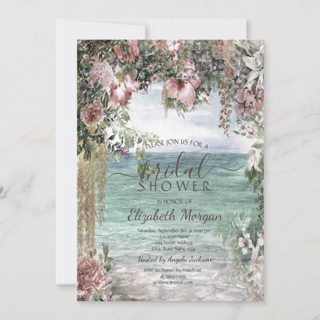 Invitation Fleurs Chic Océan  Baby Shower de mariage  (Devant)