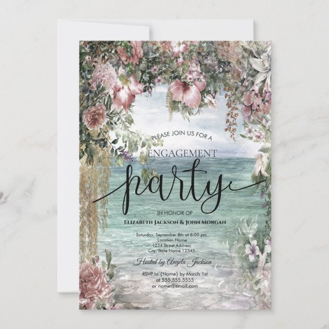 Invitation Fleurs Chic Océan Engagement (Devant)