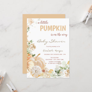 Invitation Fleurs Citrouilles blanches chic