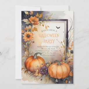 Invitation Fleurs Citrouilles orange Fête d'Halloween