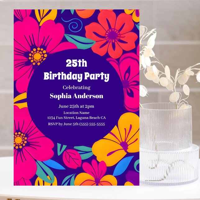 Invitation Fleurs colorées-Dopamine Style-Fleurs rétro (Colorful Blooms-Dopamine Style Invitation)