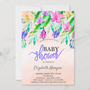 Invitation Fleurs Colorées Fête de Naissance Printanière Bébé