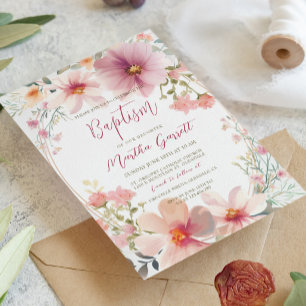 Invitation Fleurs colorées Fille Baptême