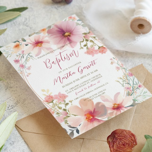 Invitation Fleurs colorées Fille Baptême (Créateur téléchargé)