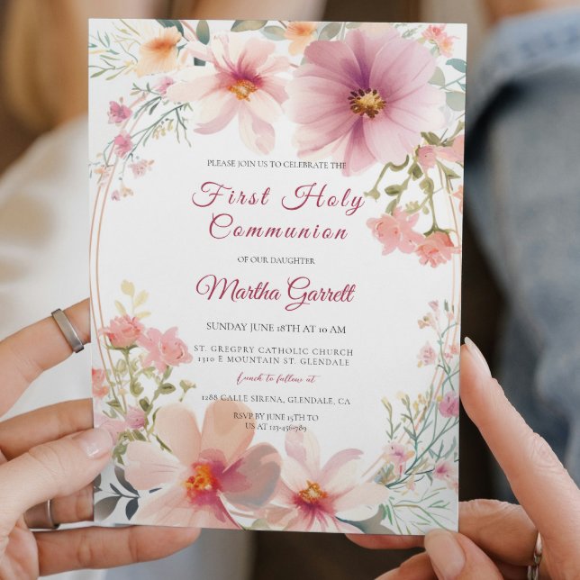 Invitation Fleurs colorées Fille Première Sainte Communion (Créateur téléchargé)