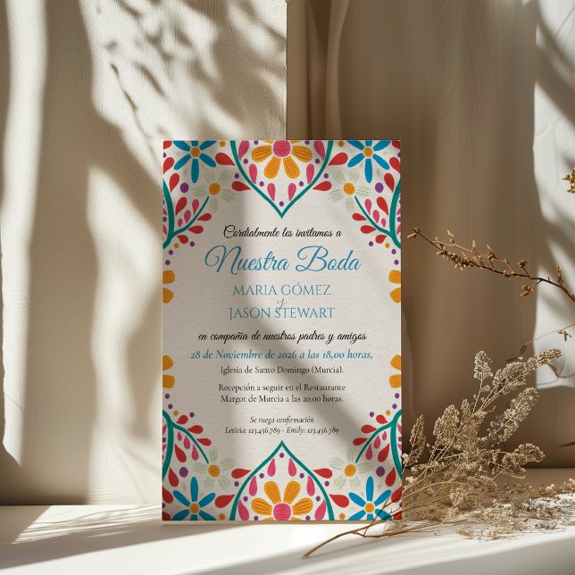 Invitation Fleurs Colorées Fleurs Boda Mariage Espagnol (Floral Colorful Flowers Boda Spanish Wedding Invitation)