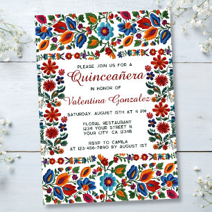 Invitation Fleurs colorées Floral Folk Art Quinceanera Party