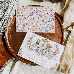 Invitation Fleurs colorées Jungle Safari Animaux Anniversaire