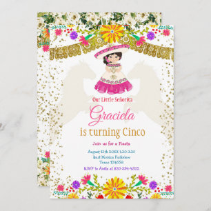 Invitation Fleurs colorées mexicaines avec Parties scintillan