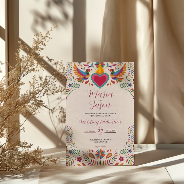 Invitation Fleurs colorées mexicaines de Fiesta Mariage botan (Mexican Fiesta Colorful Flowers Botanical Wedding Invitation)