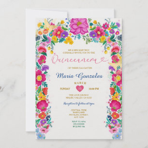 Invitation Fleurs colorées mexicaines Floral Quinceañera