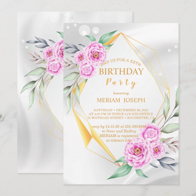 Invitation Fleurs colorées simples et fraîches Anniversaire (Devant / Derrière)
