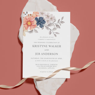 Invitation Fleurs corail et marine Elegant Botanical Invita