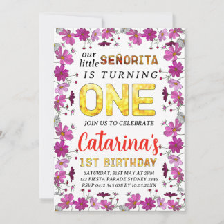 Invitation Fleurs Cosmos Fiesta inspiré 1er anniversaire