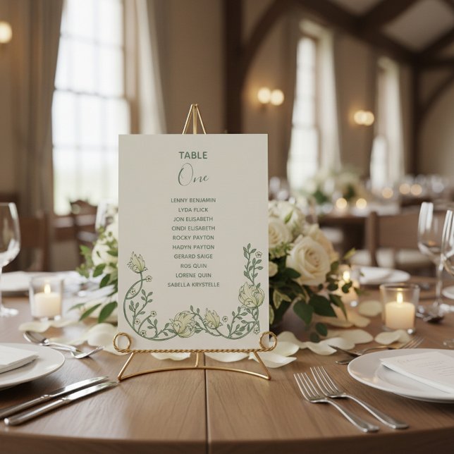 Invitation Fleurs crème Art déco Tableau Numéro de siège Tabl (Art deco cream flowers Table Number Seating Chart.)