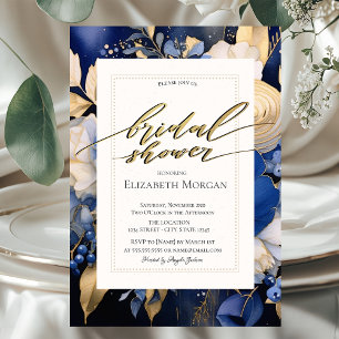 Invitation Fleurs Crème Bleu Marine Shower de Mariée 