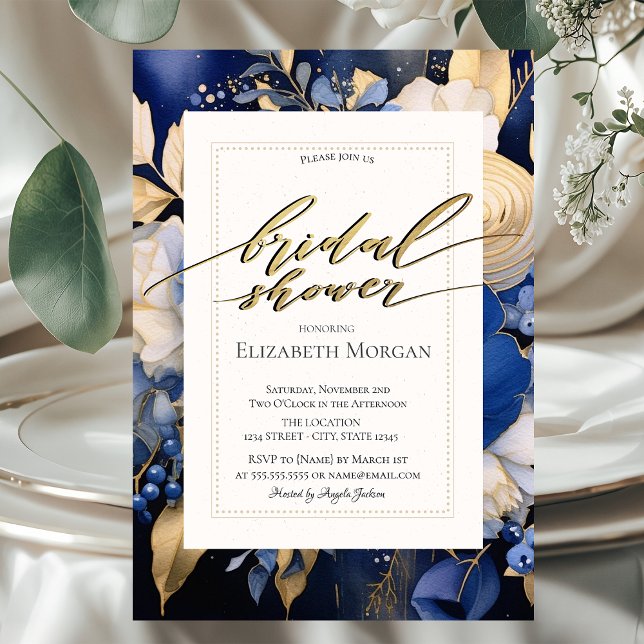Invitation Fleurs Crème Bleu Marine Shower de Mariée  (Créateur téléchargé)