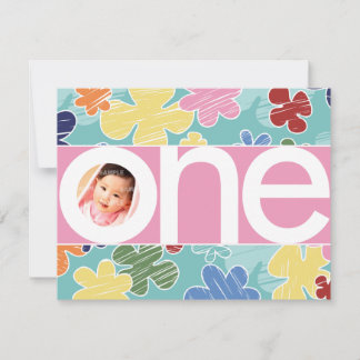 Invitation Fleurs croquantes Premier Anniversaire rose