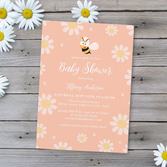 Invitation Fleurs d'abeilles de maman Baby shower neutre de g (Créateur téléchargé)