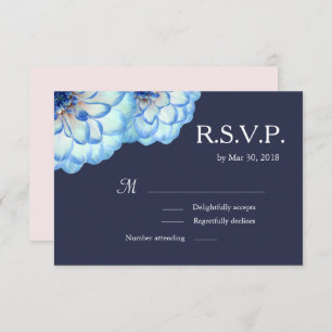 Invitation Fleurs Dahlia bleu marine blush mariage floral RSV