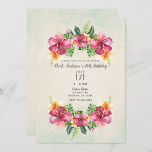 Invitation Fleurs d'Aloha Tropical Fête d'Anniversaire Botani