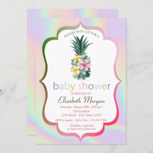 Invitation Fleurs d'ananas Baby shower holographique