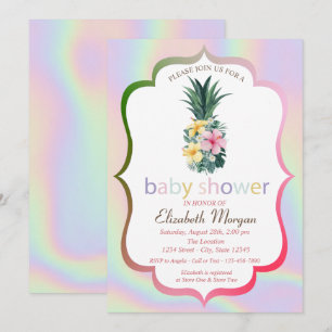 Invitation Fleurs d'ananas holographiques Baby Shower