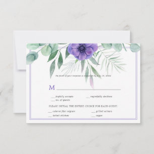 Invitation Fleurs d'anémone violette bordure végétale RSVP