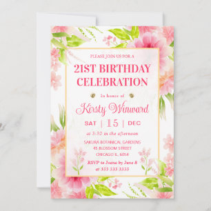 Invitation Fleurs d'anniversaire de pivoine Dahlia rose aquar