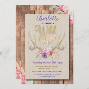 Invitation Fleurs d'anniversaire de Wild ONE Girls Antlers
