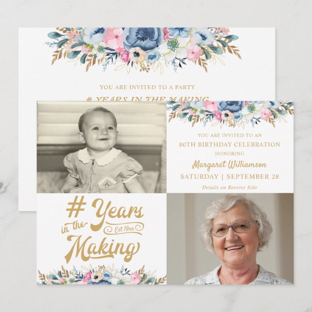 Invitation Fleurs d'anniversaire DES ANNÉES DE PRÉPARATION 2  (Devant / Derrière)